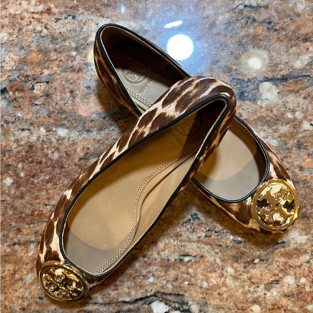 Tory Burch Brown and Gold Flats with Elegant Design
